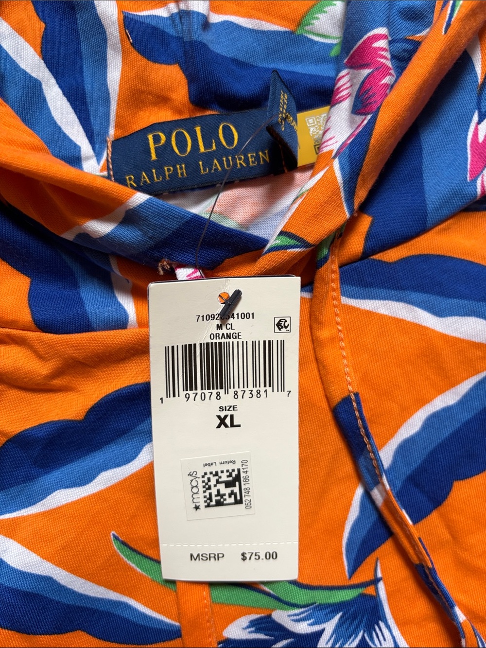 NWT Polo Ralph Lauren Men's Orange Graphic Print Jersey Hooded T-Shirt Size XL - Picture 4 of 7
